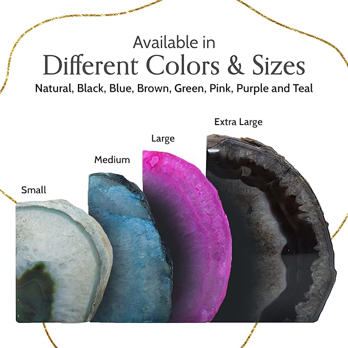 Nature's Decorations Agate Bookends - A Quality Green Geode with Non-Skid Rubber Bumpers for Shelves, Office, Home Decor, Heavy Duty Cute Stone (2-3 LB)