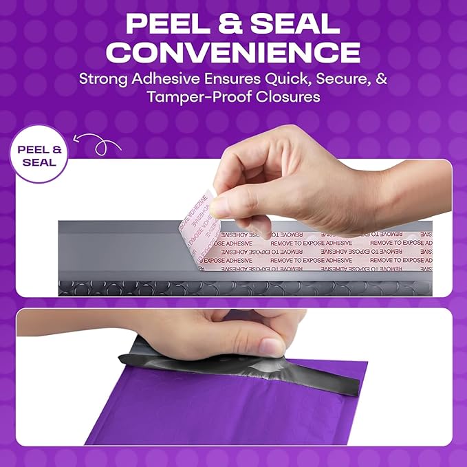 Purple Large Poly Bubble Mailers 12x15 inch | Self Seal Padded Envelopes Cushioned Bubble Mailer | Usable Size 12x15 | WaterProof | Lightweight mailing Shipping Bags | 50 Pack Bulk
