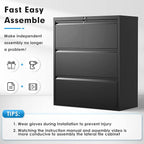 Pataku Metal Lateral File Cabinet with Lock, Steel Lateral Filing Cabinet 3 Drawer, Locking Office Home Wide Organization File Cabinet for Hanging Files Letter/Legal/F4/A4 Size(3Drawer/Black)