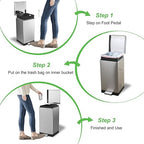 SIMPLYKLEEN Trash Can with Lid - 30 Liter/8 Gallon Square Stainless Steel Trash Can with Odor Protection Kitchen Garbage Cans with Soft-Close Foot Pedal Step Bin for Bathroom Home Office Silver