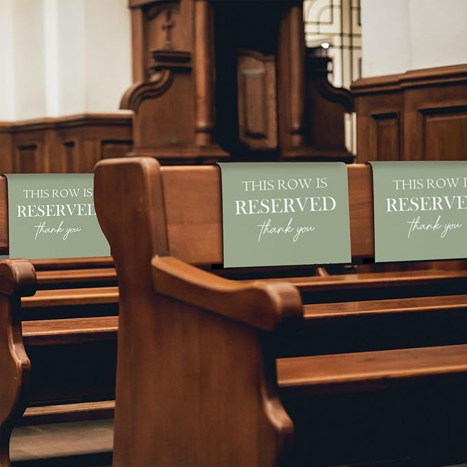 ChissNook Reserved Seating Chair Signs, This Row Is Reserved Pew Cloths Seating Placeholder for Church Pews, Sage Green Wedding Decorations for Reception Parties Event (Sage Green, 4 PCS)