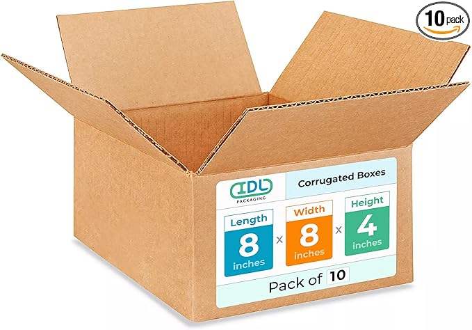 Small Moving & Shipping Boxes 8x8x4 inches (10-Pack) - Extra Strength 200 lb vs Regular - Corrugated Packing Boxes for Moving - Durable Cardboard Box - Box for Packaging by IDL Packaging
