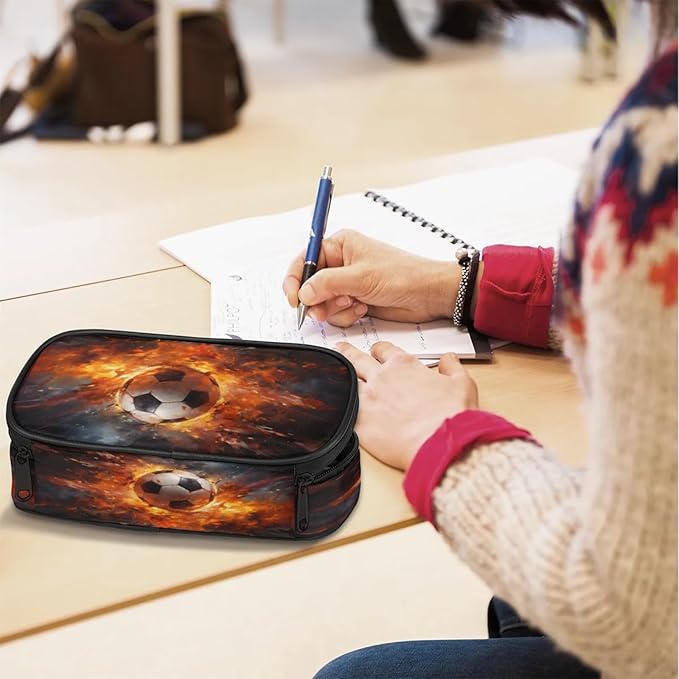 Pardick Football Fire Pencil Case，Big Capacity Pencil Pouch Coin Pouch Stationery Organizer For Teen School