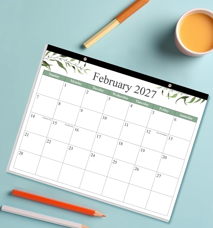 Desk Calendar 2026 - Calendar 2026-2027 from January 2026 to June 2027, 18 Months Calendar with Thick Paper for Office, Home, School Organizing, 14.5" X 11.5", Leaf