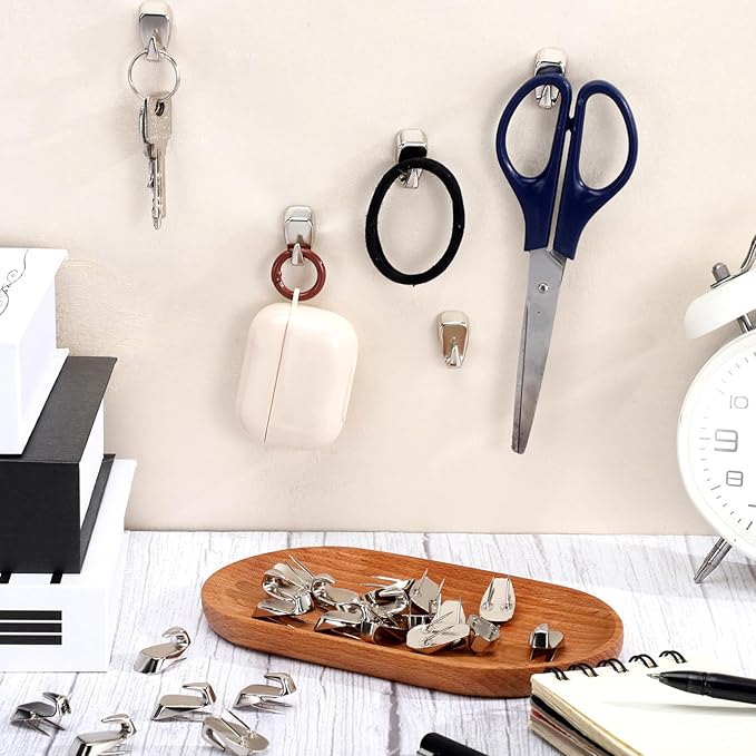 Zhengmy 30 Pcs Cubicle Hooks Fabric Panel Wall Wire Hooks Stainless Metal Cubicle Clip Pins Staple Accessories for 40 Lbs Fabric Pictures for Office Home Kitchen Supplies(Silver)