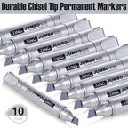 Fuutreo 10 Pack Jumbo Permanent Markers Bulk Large Chisel Tip Permanent Markers Quick Drying Waterproof Big Huge Poster Pens for Office, Logistics Company and More(Silver)
