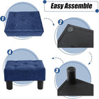 BRIAN & DANY Small Foot Stool, Linen Foot Stools with Legs, Stable Small Footstool for Living Room, Blue