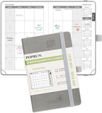POPRUN Pocket Monthly Planner 2026-2027 (Pocket- 4''x 6.25'' Soft Leather Cover) - 18 Month Calendar Book for Purse (Jan.2026 - Jun. 2027), 100 GSM Thick Paper - Grey