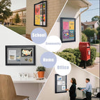 Homezelle Enclosed Bulletin Board 36"x24" Outdoor Weatherproof Cork Noticeboard with Locking Door Wall-Mounted Gray Fabric Black Aluminium Frame for Home, School, Office, Community, Hospital