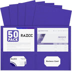 Two Pocket Folders, RAZCC 50 Pack 2 Pocket Folders Fit Letter Size Paper, Paper Folders with Pockets for School Office Business Home (Purple)