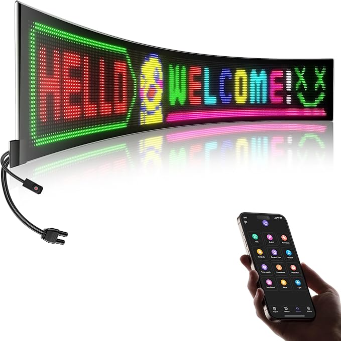 Large Programmable LED Sign, P5 Resolution Indoor Store LED Sign, Bluetooth APP, for Business Retail Shop Window Display (49"x 8")