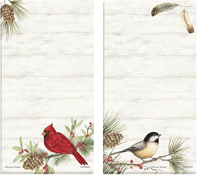 Current Cardinal Woodland Birds Magnetic Holiday Notepad Set – Set of 12 Memo Pads, 6 Designs, 30-Sheet Pads, 3½ x 6½ Inches, Shopping List, To-Do Notes, Printed in The USA