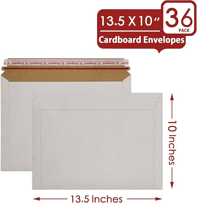 Xxcxpark 36 Pack white Rigid Mailers 10 x 13.5 inches, Self Seal Photo Document Mailers Premium Cardboard Keep Flat Envelopes for Photos, Pictures, Papers, Files, CD