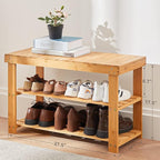 Pipishell 3 Tier Bamboo Shoe Rack Bench - Sturdy Shoe Organizer Holds up to 300lbs for Entryway, Bedroom, Living Room, Balcony