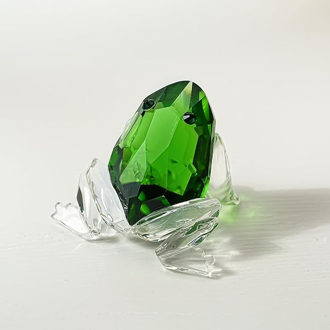 H&D HYALINE & DORA Small Crystal Frog Figurine Collection Paperweight Table Centerpiece Ornament(Green)