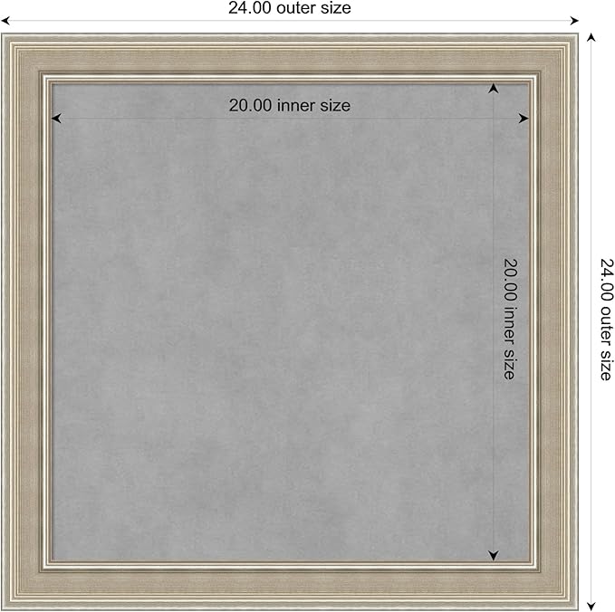 Amanti Art Silver Framed Magnetic Board 24x24 Medium Vision Board for use with Magnets, 100% Metal Sheet to Display Items as Office Decor or for Home Organization in mudroom, Kitchen or Kids Room