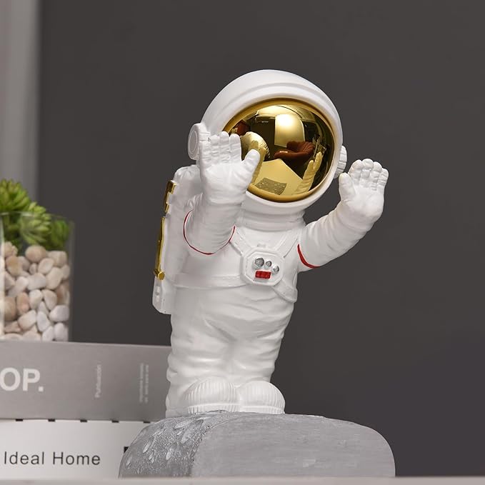 Kakizzy Decorative Space Theme Bookends - Astronaut Resin Bookends with Anti-Slip Base - Sturdy, Fun & Unique Book Holders for Heavy Books (Gold)