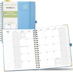 POPRUN Monthly Planner 2025-2026 Spiral Hardcover (8'' x 10''), 18 Months Calendar (Jul.2025 - Dec.2026) - 2 Pages per Month with Dotted Note Pages, Sunday Start, Laminated Tab - Haze Blue