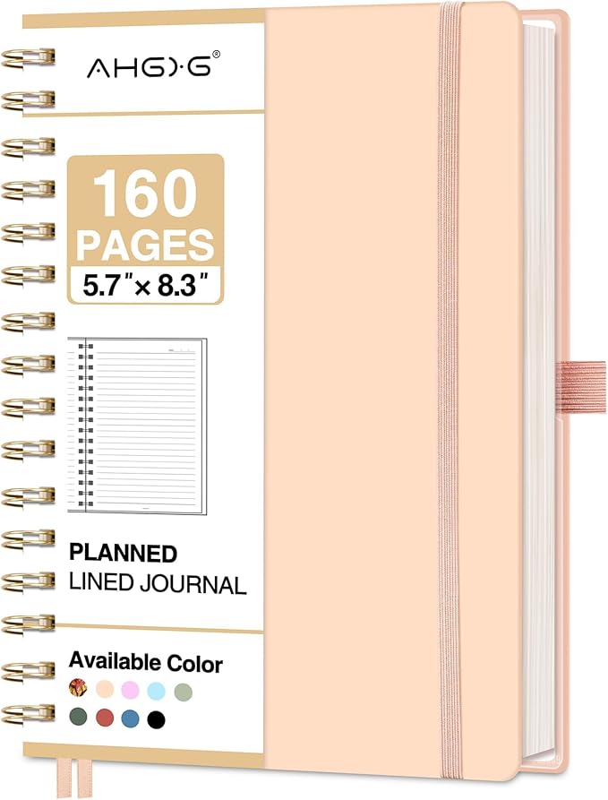 AHGXG Spiral Journal Notebook, 160 Lined Pages, A5 Medium Size (5.7'' x 8.3''), for Men & Women, Journaling, Writing, Work & Office, Hardcover, 100 GSM Thick Paper (Pink)