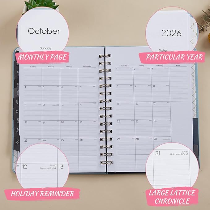2026 Planner - Weekly and Monthly Planner 2026, Jan 2026 - Dec 2026, 6.4" x 8.5", Daily Planner Calendar Planner with Monthly Tabs, Elastic Closure, Pocket, Notes, Faux Leather Cover Yearly Agenda(Red)