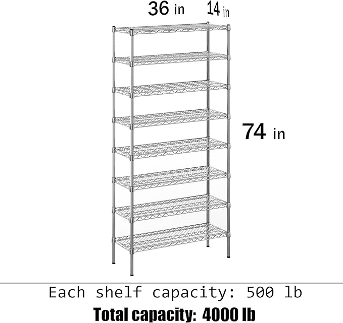 Regal Altair 14" Deep x 36" Wide x 74" Height Wire Shelving Kit | 8-Tier | NSF Commercial Storage Rack Unit