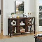 HOMISSUE Cube Storage Organizer Shelf, Rustic Short Wide Bookshelf with 6 Cubes, Industrial Low Cubby Bookcase with 3-Tier Shelves, Horizontal Book Case for Living Room, Office, Brown