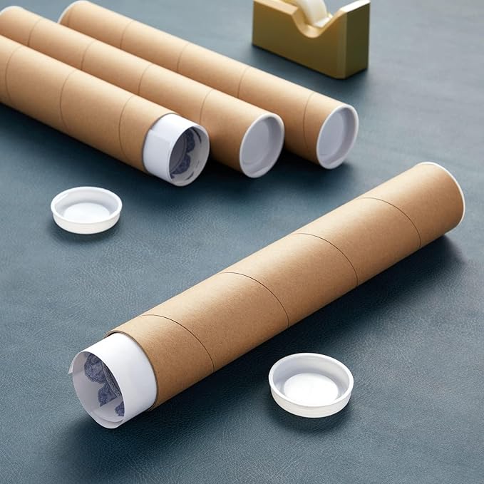 Stockroom Plus Mailing Tubes - Poster Storage Capacity - Blueprint Tube Protection - Spiral Construction & Thick Cardboard Strength - 2 in x 12 in, Pack of 12, Brown Kraft