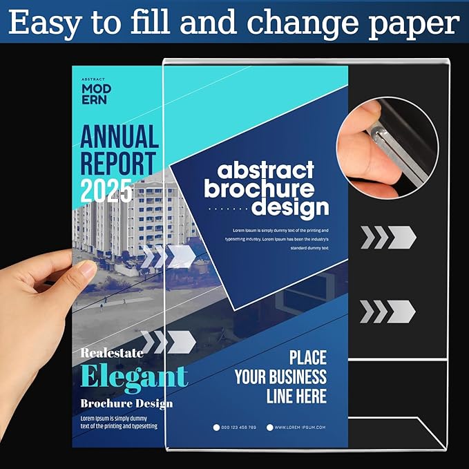 StyEdEk 6 Pack 8.5x11 Inch Acrylic Sign Holder Clear Plastic Table Paper Display Stand L-Shape Vertical Menu Holder Stand Picture Photo Flyer Display Stand for Desktop Flyers, Documents, Office, Restaurants