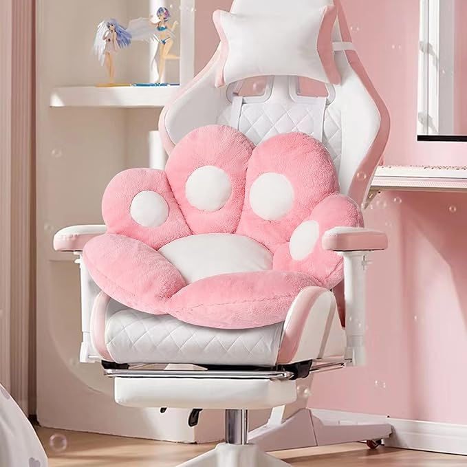 Ditucu Cat Paw Cushion Kawaii Chair Cushions 31.4 x 27.5 inch Cute Stuff Seat Pad Comfy Lazy Sofa Office Floor Pillow for Gaming Chairs Room Decor Pink