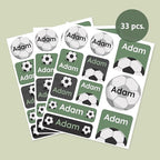 Large Name Labels for Kids (33) - Custom Stickers for Daycare and School Supplies - Durable, Waterproof Stickers for Water Bottles, Lunch Boxes, and More with Unique Designs - Soccer