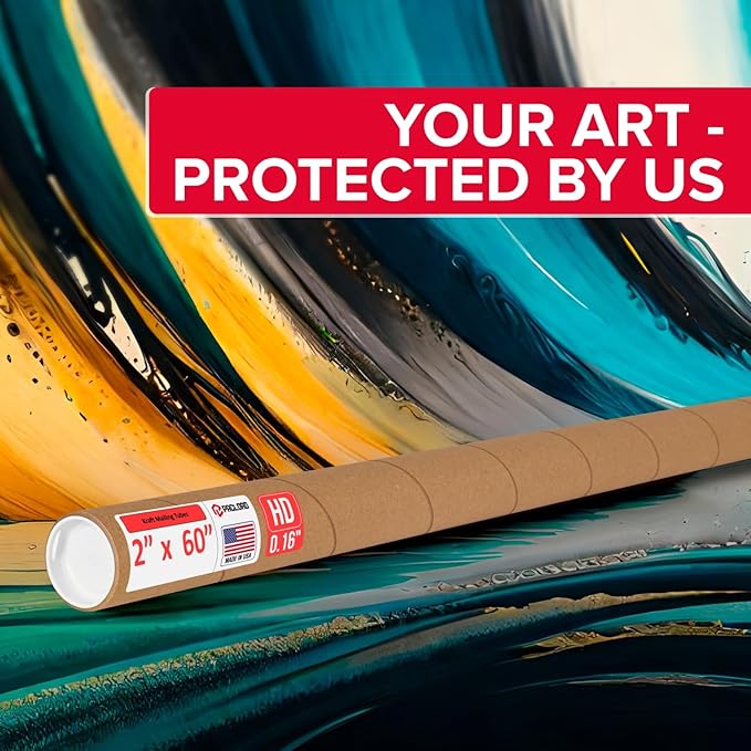Paclord 2" x 60" Heavy-Duty Reinforced Cardboard Mailing Tube, Pack of 6 Tubes with 12 Caps – Secure USPS Approved – Great for Shipping and Storing of Prints, Artwork, Posters or Documents