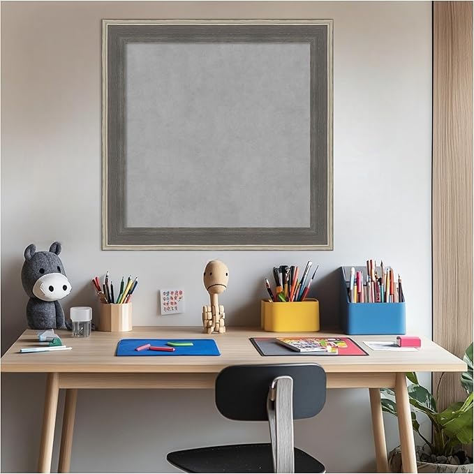 Amanti Art Grey Framed Magnetic Board 25x25 Medium Vision Board for use with Magnets, 100% Metal Sheet to Display Items as Office Decor or for Home Organization in mudroom, Kitchen or Kids Room
