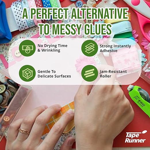 TAPE RUNNER - Double Sided Adhesive with Dispenser Roller Included - Acid Free, Sticky, Transparent - Ideal for Scrapbooking, Crafts & More - Retractable (315 inches per Cartridge), 20 Cartridge
