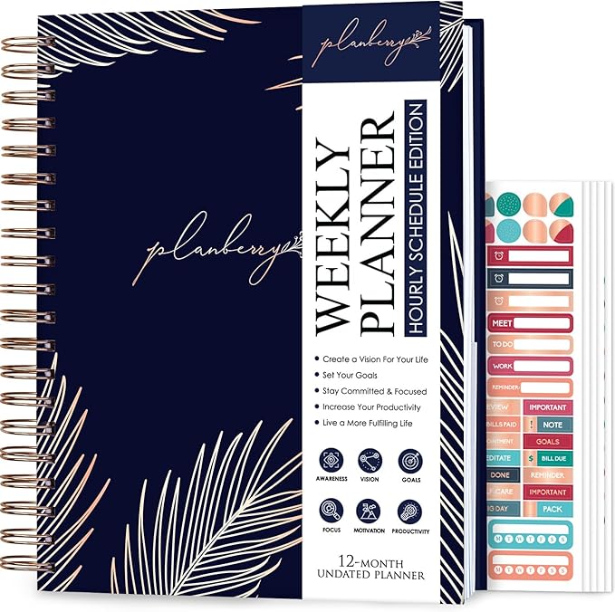 PLANBERRY Large Hourly Schedule Planner Premium – Undated Organizer for Productivity, Time Management & Budget, 8x10.4″ (Royal Blue)