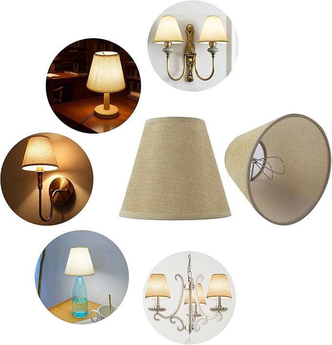 TAaMTYH small lamp shade chandelier shades set of 6，Fabric Lampshade for Wall Lamp，chandelier shades，small table lamps，For Cutting Edge bulbs, Clip-on Fitter Lampshade，3" X 6" X 5"