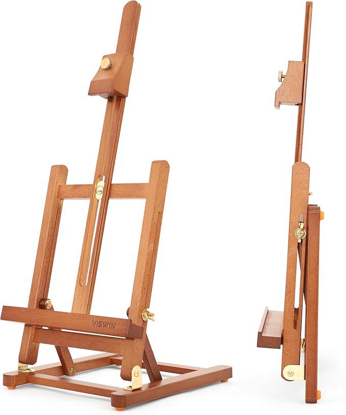 VISWIN 25" H-Frame Tabletop Easel for Painting, Adjustable Beech Wood Table Top Easel, Portable Art Easel for Adults, Artists, Beginners, Holds Canvas up to 15" – Walnut