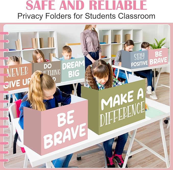 Honoson 24 Pcs Bulk Inspirational Privacy Folders for Students Cardboard Test Privacy Boards Motivational Words Desk Dividers Shield for Classroom School Study Supplies, 6 Styles (Boho)