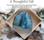 Nature's Decorations Agate Bookends - A Quality Teal Geode with Non-Skid Rubber Bumpers for Shelves, Office, Home Decor - Heavy Duty Cool Crystal Stone (2-3 LB)