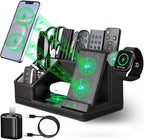 LADSTAG Black Leather Desk Organizer With Charging Station,Office Supplies Desk Accessories,Pen Holder for Desk,Remote Control Holder,Desk Organizer With Phone Charger,Nightstand Desktop Organizer