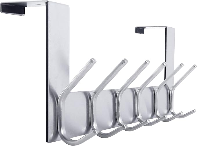 WEBI Over The Door Hook Door Hanger:Over The Door Towel Rack with 6 Hooks for Hanging Coats,Door Coat Hanger Towel Hanger Over Door Coat Rack for Towels,Clothes,Back of Bathroom,Silver