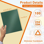 100 Sheets Dark Green Shimmer Cardstock 8.5 x 11 Scrapbook Paper, 92lb Premium Invitation Paper Card Stock for Wedding, Crafting, Greeting Cards, Making Cards, Birthday Decorations