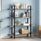 FURSUN Heavy Duty 4 Tier Bookcase, 55-in Tall Industrial Modern Large Bookshelf, Wood Farmhouse Bookcases Book Shelves and Metal Frame for Office, Bedroom, Living Room, Grey