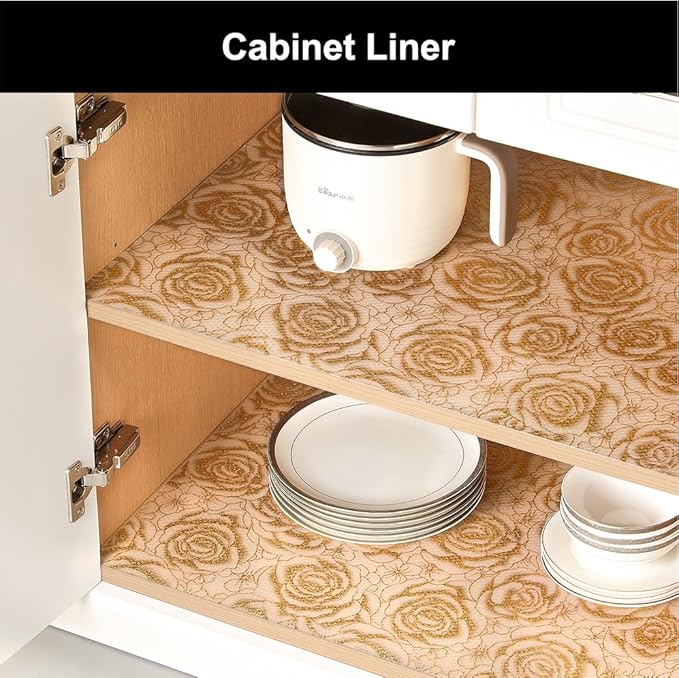 Cooyes Shelf Liner – Premium Non-Adhesive Cabinet & Drawer Liner for Kitchen – Waterproof Shelf Paper with Modern Pattern – Durable EVA Cabinet Mat – Easy to Cut （17.5" W x 197" L）