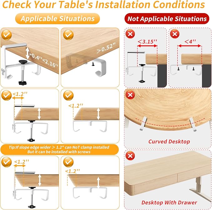 SUREUP9 No Drill Under Desk Cable Management Tray, 28" Cord Organizer with Clamp, Fabric Cable Management for Standing Desks, Ideal for Home & Office - White