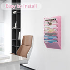 EasyPAG 8 Pocket Mesh Wall File Organizer, Hanging Paper Folder Holder with Classify Label, Vertical Wall Mount Mail Organizer for Office Home Classroom, Pink