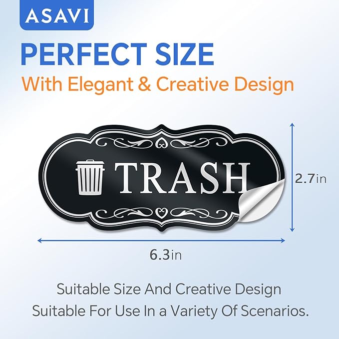 ASAVI Trash & Recycle Stickers – 2-Pack Self-Adhesive Vinyl Labels, Waterproof & Durable (Black, Medium 6.3 x 2.7 inches)