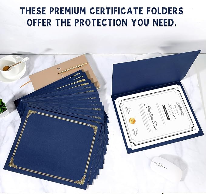 gisgfim 15Pcs Certificate Holders Diploma Covers Single Sided Gold Foil Border Award Certificate Covers for Letter Size 8.5x11 Certificates Cardstock Document Papers Storage Organizer (Navy Blue)