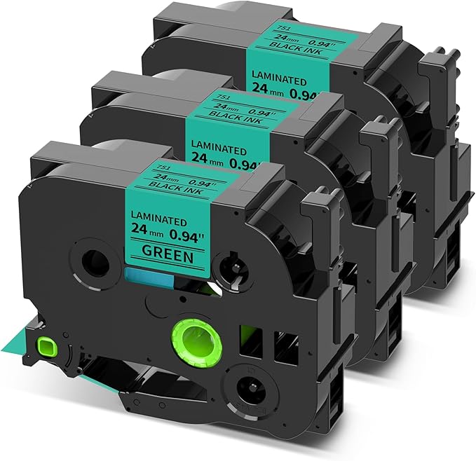 COLORWING 24mm Green Label Tape Replace for Brother TZe-751 TZe751 1 Inch Black on Green TZ Tape 24mm 0.94 Laminated Compatible with Brother P-Touch PT-D600 D610 2730, 3-Pack