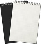 Engrowtic 2 Pack Graph Paper Spiral Notepad A5 Top Wirebound Notepad Grid Notebook Steno Pads Memo Notebook Grid Paper 140 Pages for Writing Sketching Drawing Office Supplies (Black)