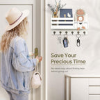 FifthQuarter Key Holder Wall Mount: Key and Mail Holder for Wall with 6 Hooks and Storage Drawer, Easy Installation Key Rack for Entryway Home Decor (A-White)